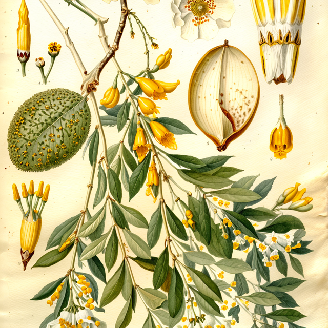 Ilustración botánica de Aspidosperma quebracho-blanco