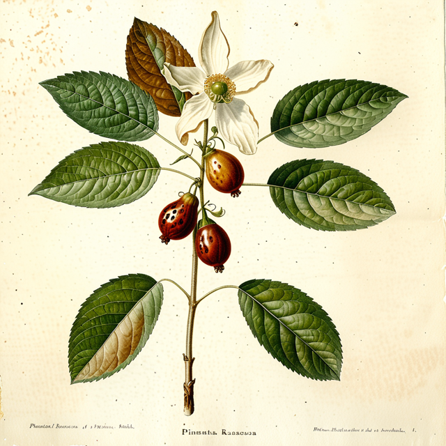 Ilustración botánica de Pimenta racemosa