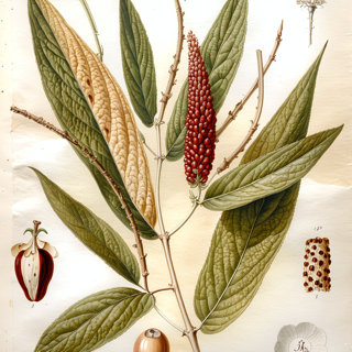 Ilustración botánica de Piper asperifolium